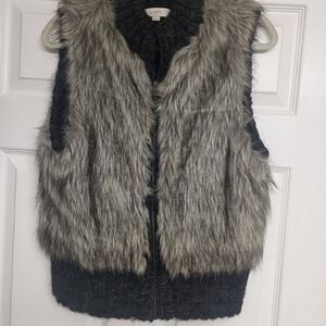 LOFT Gray Faux Fur Vest with Knit Back